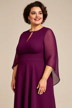 A Line Hight Neck Long Sleeves Zipper Up Ankle-Length Plus Size Mother of the Bride Dress