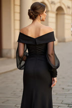 A Line Off the Shoulder Long Sleeve Open Back Floor-Length Mother of the Bride Dress