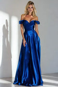 A Line Off the Shoulder Sleeveless Backless Ruched Floor-Length Prom Dress
