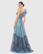 A Line One Shoulder Sleeveless Backless Sweep/Brush Train Prom Dress