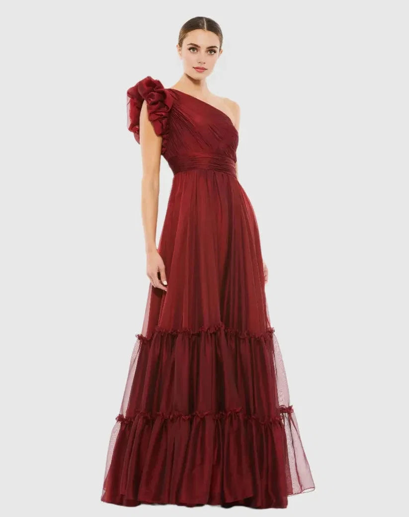 A Line One Shoulder Sleeveless Backless Sweep/Brush Train Prom Dress