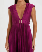 A Line Plunge Neck Cap Sleeve Zipper Up Floor-Length Prom Dress