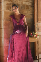 A Line Plunge Neck Cap Sleeve Zipper Up Floor-Length Prom Dress