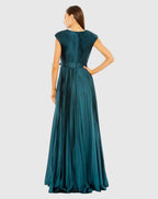 A Line Plunge Neck Cap Sleeve Zipper Up Floor-Length Prom Dress