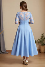 A Line Scoop-Neck Long Sleeve Sheer Back Ankle-Length Mother of the Bride Dress