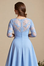 A Line Scoop-Neck Long Sleeve Sheer Back Ankle-Length Mother of the Bride Dress