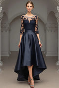 A Line Scoop Neck Long Sleeve Sheer Back Floor-Length Mother of the Bride Dress
