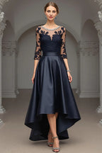A Line Scoop Neck Long Sleeve Sheer Back Floor-Length Mother of the Bride Dress