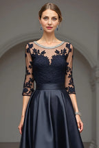 A Line Scoop Neck Long Sleeve Sheer Back Floor-Length Mother of the Bride Dress