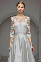 A Line Scoop Neck Long Sleeve Sheer Back Floor-Length Mother of the Bride Dress