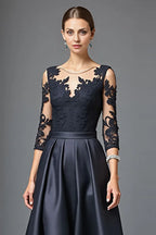 A Line Scoop Neck Long Sleeve Zipper Up Floor-Length Mother of the Bride Dress