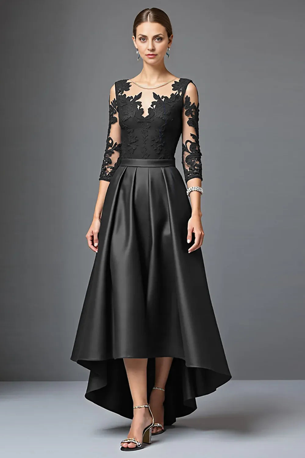A Line Scoop Neck Long Sleeve Zipper Up Floor-Length Mother of the Bride Dress