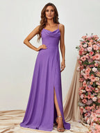 A Line Spaghetti Strap Sleeveless Backless Sweep/Brush Train Prom Dress