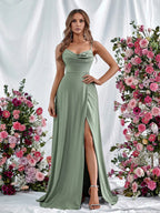 A Line Spaghetti Strap Sleeveless Backless Sweep/Brush Train Prom Dress