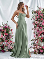 A Line Spaghetti Strap Sleeveless Backless Sweep/Brush Train Prom Dress