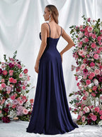 A Line Spaghetti Strap Sleeveless Backless Sweep/Brush Train Prom Dress