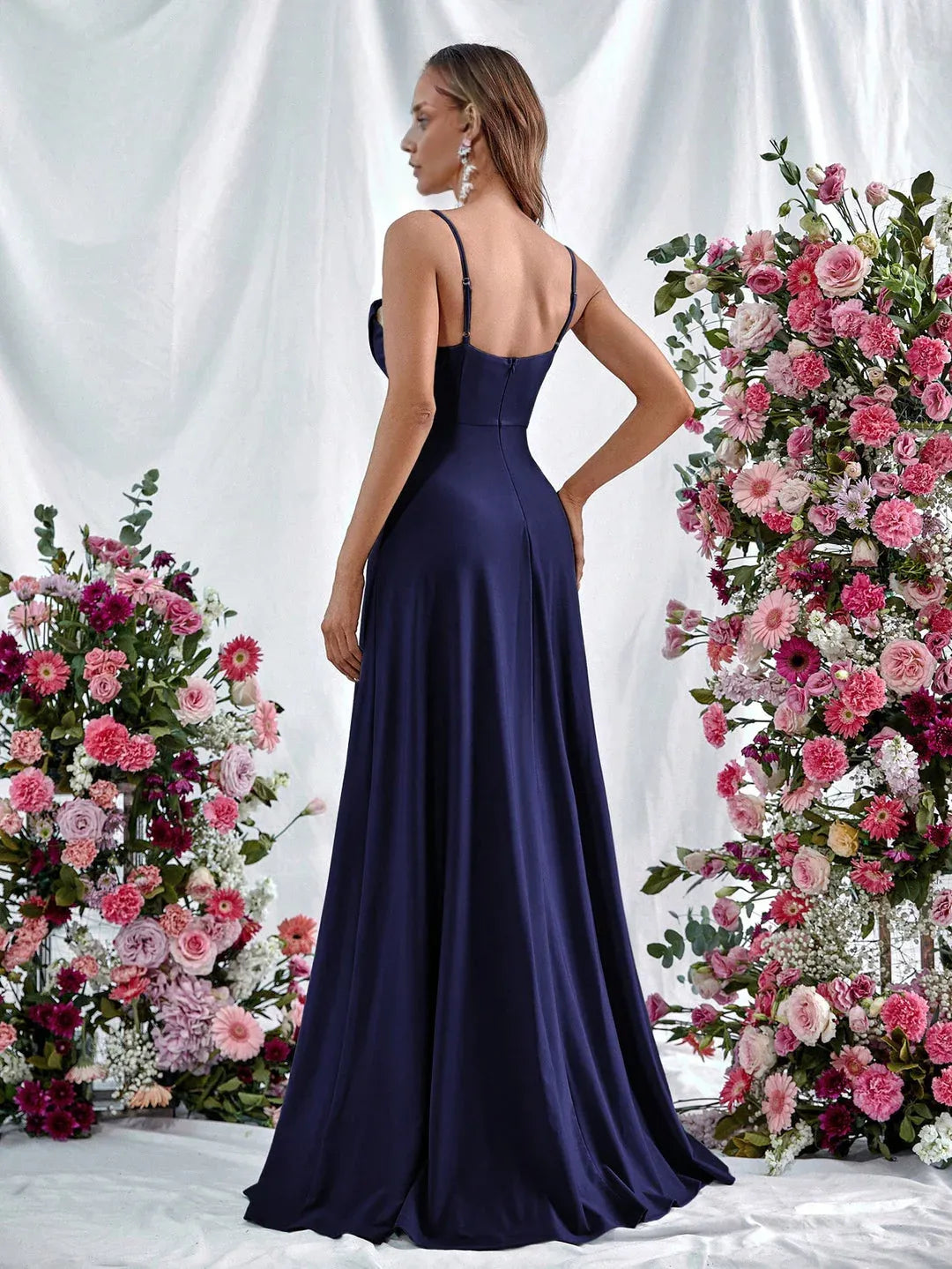 A Line Spaghetti Strap Sleeveless Backless Sweep/Brush Train Prom Dress
