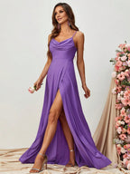 A Line Spaghetti Strap Sleeveless Backless Sweep/Brush Train Prom Dress