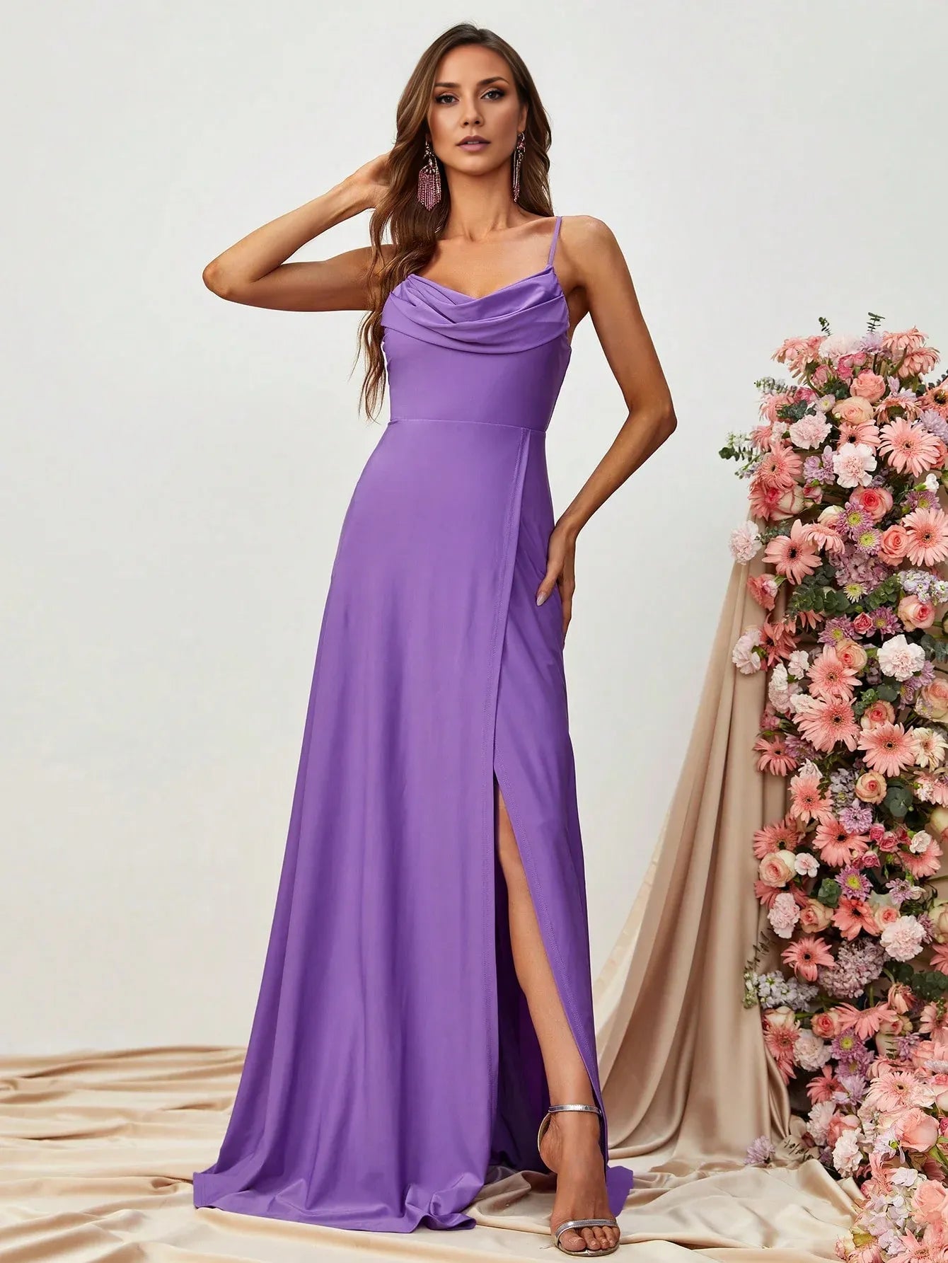 A Line Spaghetti Strap Sleeveless Backless Sweep/Brush Train Prom Dress