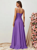 A Line Spaghetti Strap Sleeveless Backless Sweep/Brush Train Prom Dress