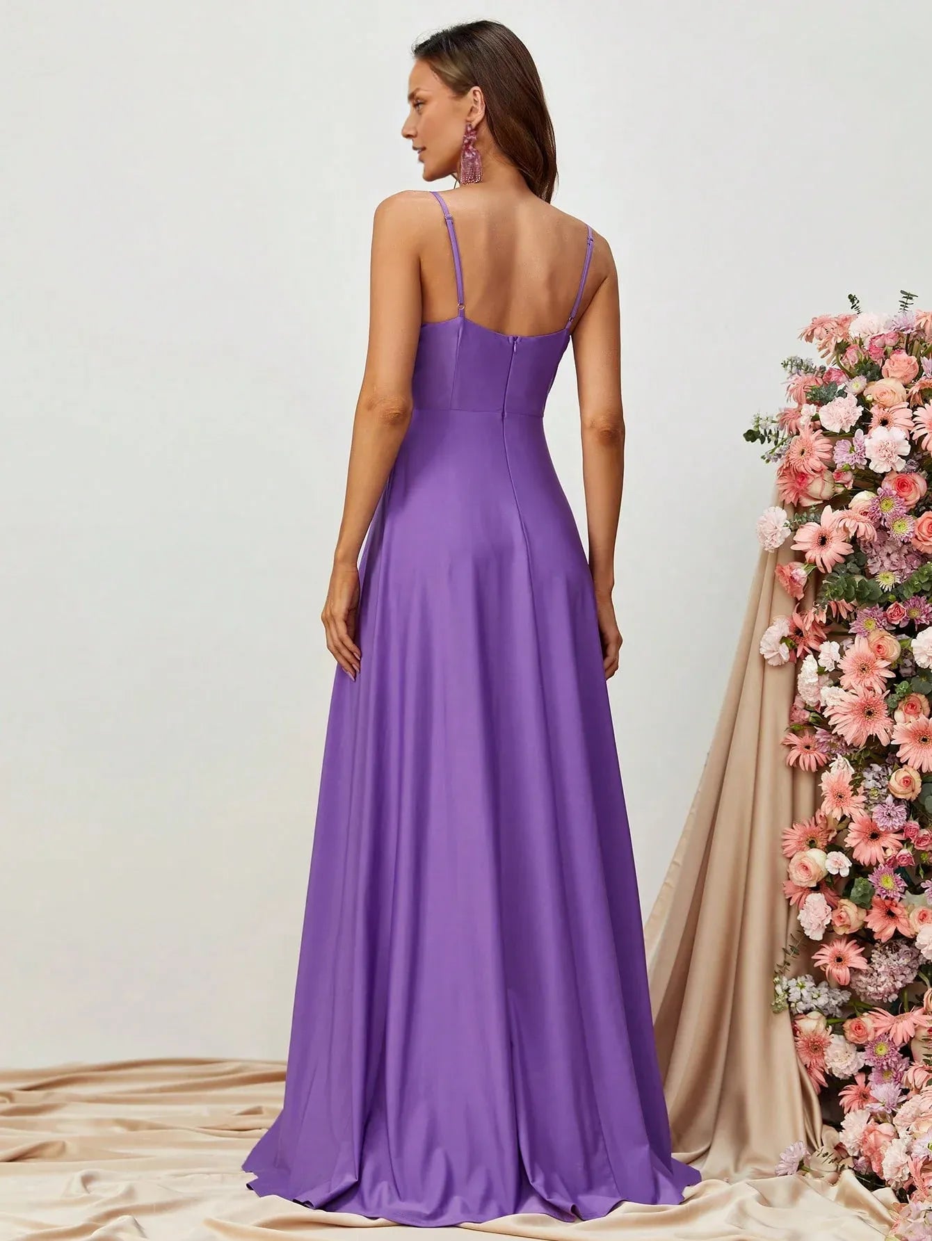 A Line Spaghetti Strap Sleeveless Backless Sweep/Brush Train Prom Dress