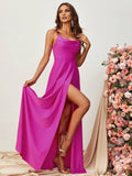 A Line Spaghetti Strap Sleeveless Backless Sweep/Brush Train Prom Dress