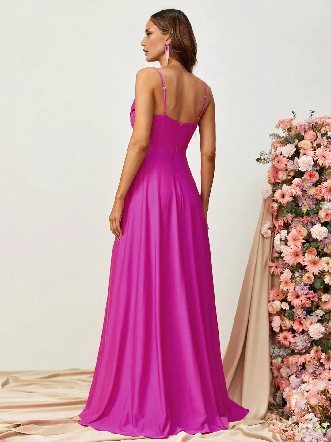 A Line Spaghetti Strap Sleeveless Backless Sweep/Brush Train Prom Dress