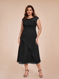A Line Scoop Cap Sleeves Floor-Length Plus Size Mother of the Bride Dress