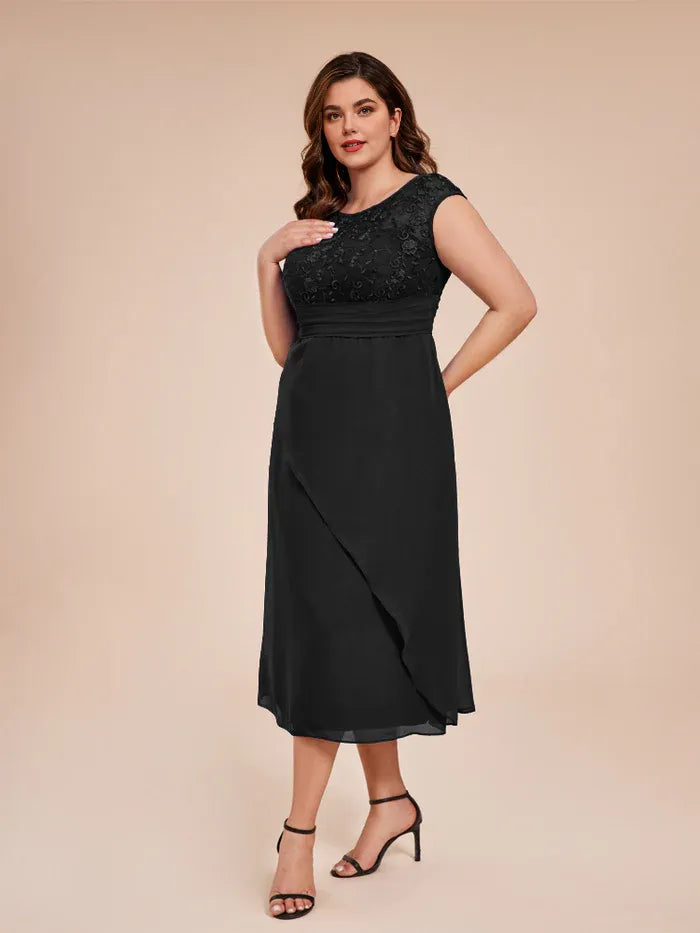 A Line Scoop Cap Sleeves Floor-Length Plus Size Mother of the Bride Dress