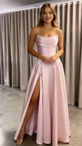 A Line Strapless Up Back Floor Length Prom Dress