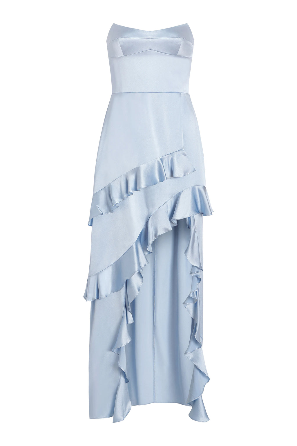 A Line Strapless Ruffle High Low Maxi Prom Dress