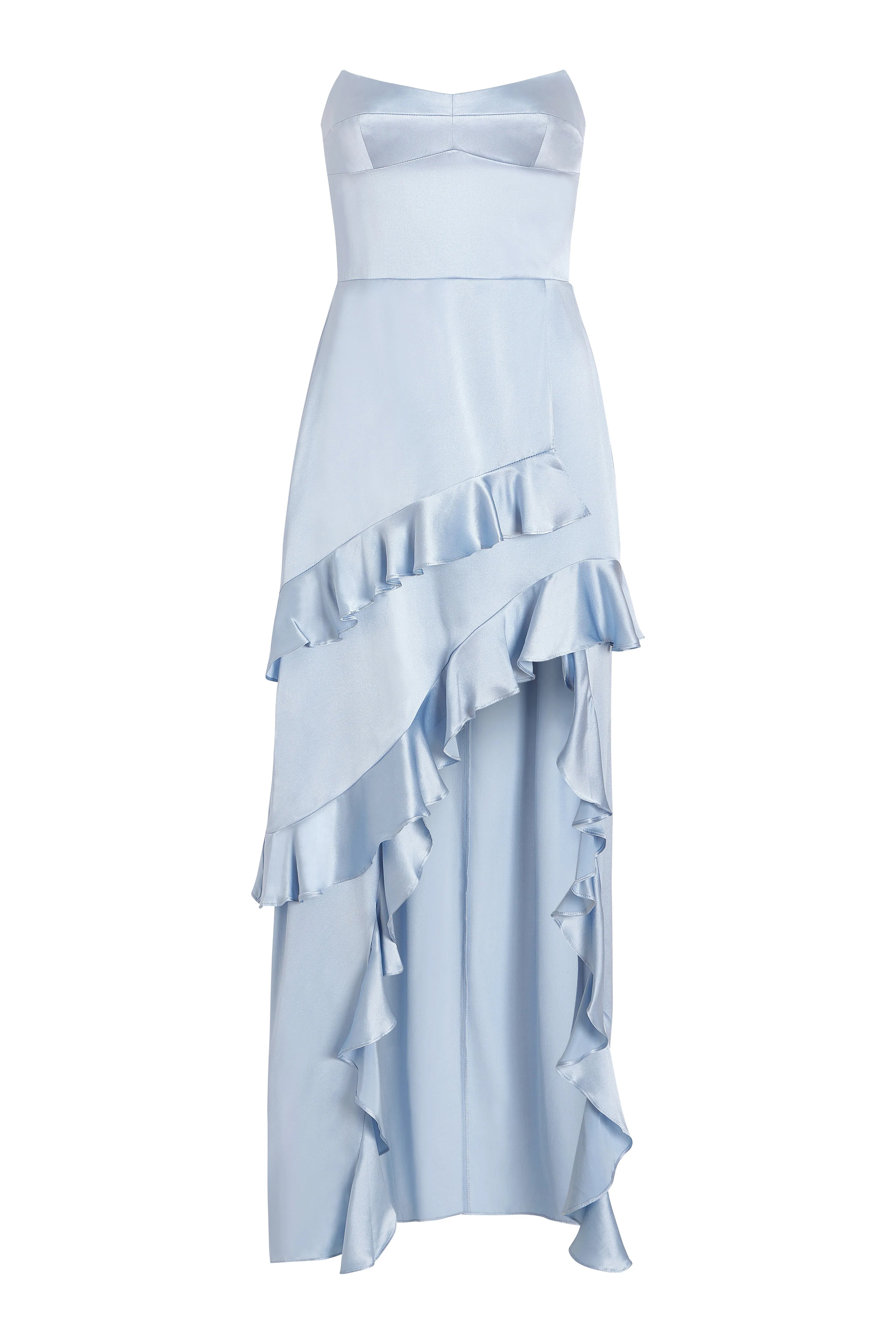 A Line Strapless Ruffle High Low Maxi Prom Dress
