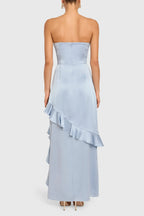 A Line Strapless Ruffle High Low Maxi Prom Dress