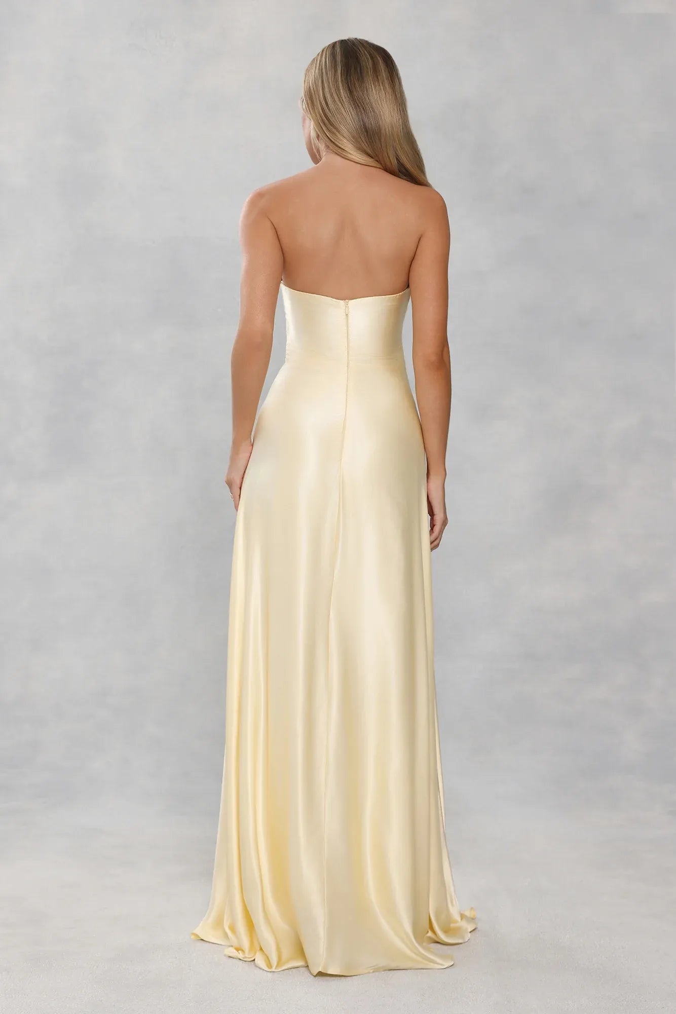 Prom Dress A Line Strapless Satin Yellow Floor Length With Detachable Sash For Elegant Prom Night