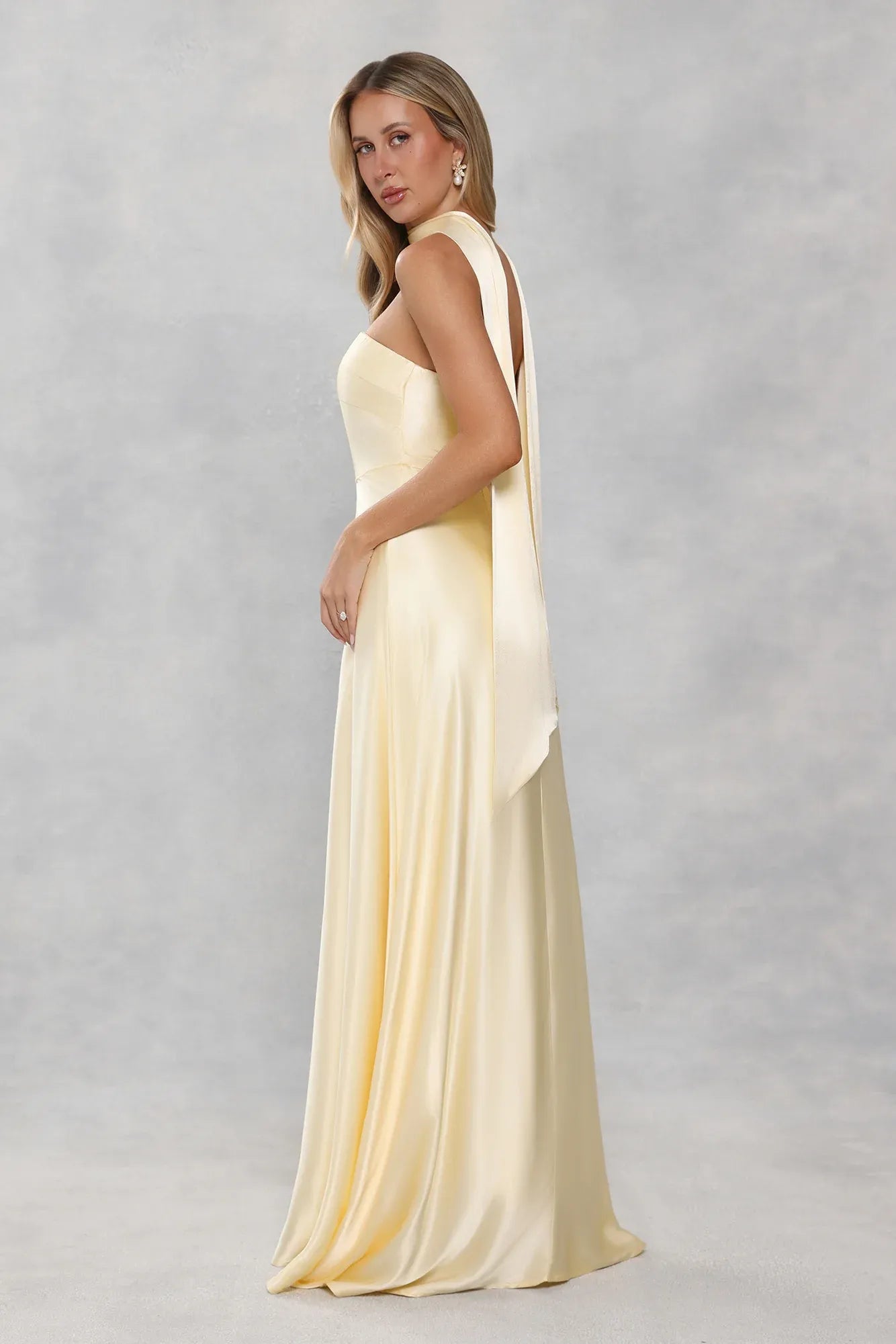 Prom Dress A Line Strapless Satin Yellow Floor Length With Detachable Sash For Elegant Prom Night