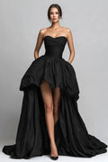 Ball Gown Strapless Sleeveless Pleated High-Low Prom Dress