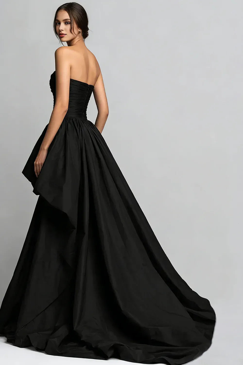 Ball Gown Strapless Sleeveless Pleated High-Low Prom Dress