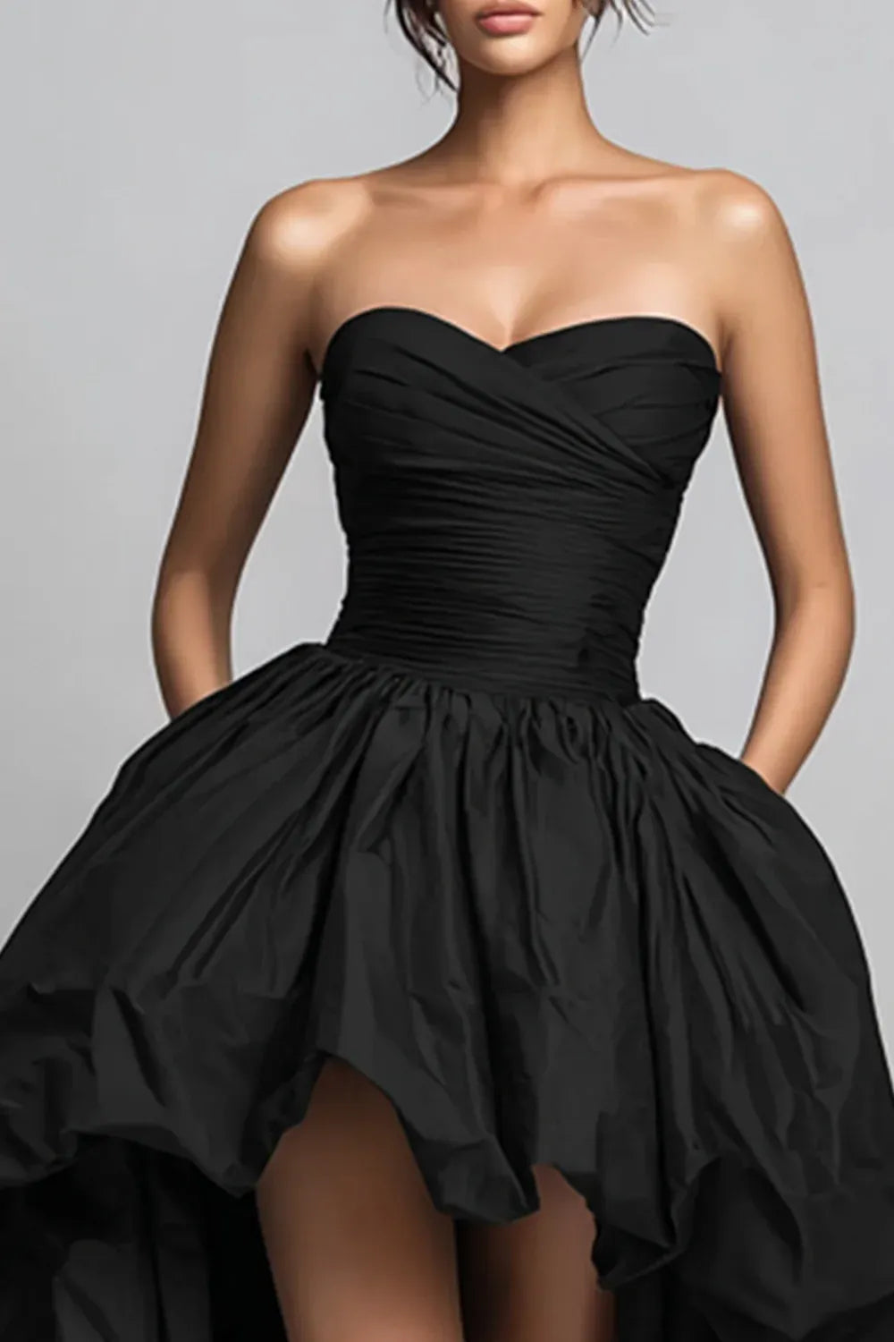 Ball Gown Strapless Sleeveless Pleated High-Low Prom Dress