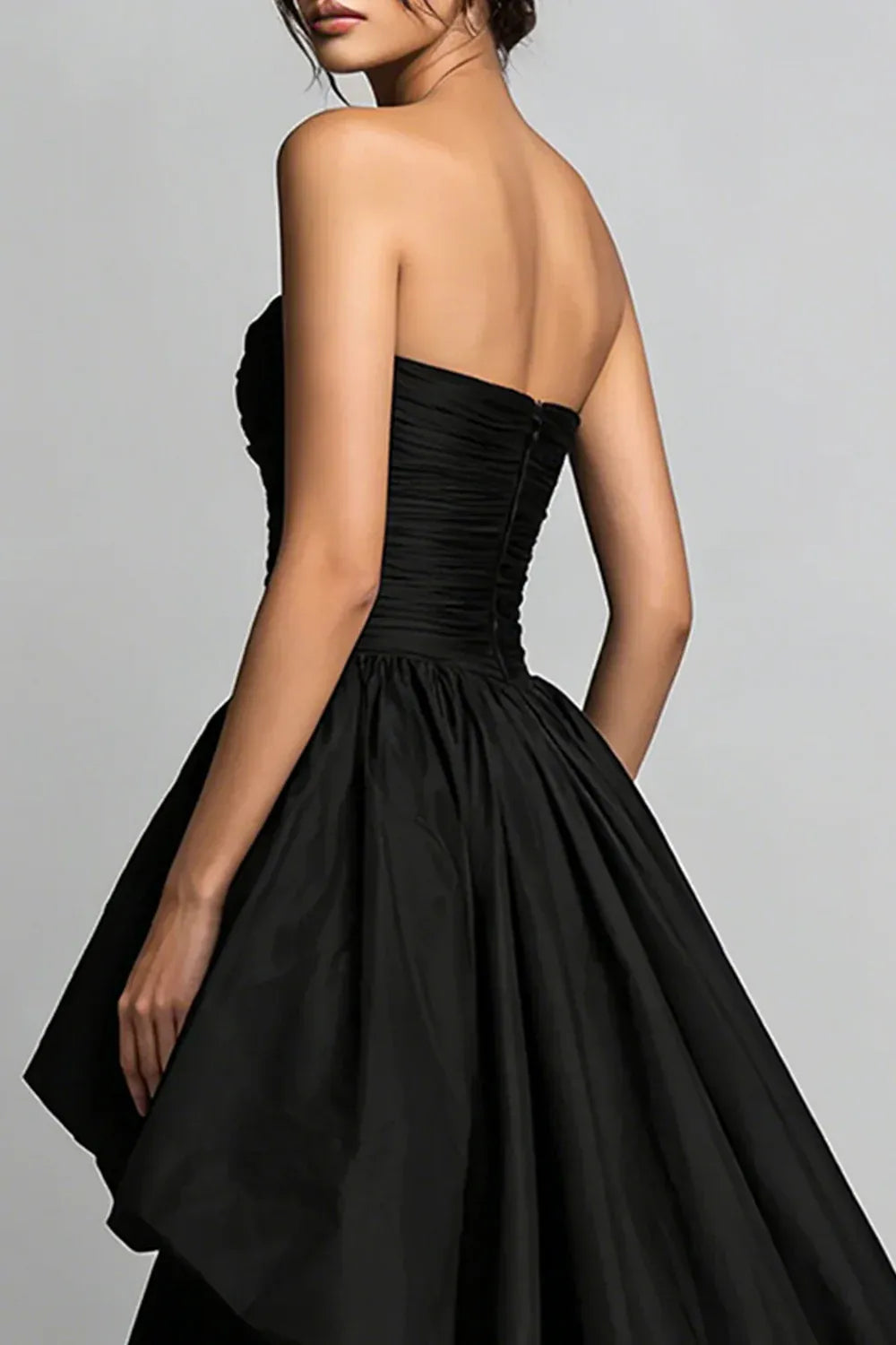 Ball Gown Strapless Sleeveless Pleated High-Low Prom Dress