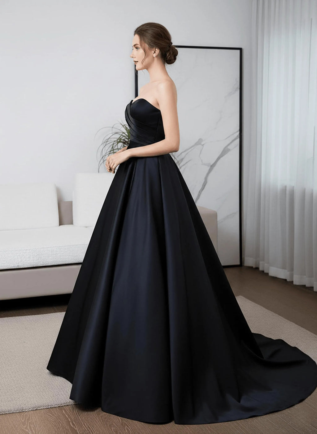 Elegant Prom Dress Black Floor Length A Line Sweetheart Ruched Bodice Ready To Ship For Prom Queens