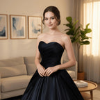Elegant Prom Dress Black Floor Length A Line Sweetheart Ruched Bodice Ready To Ship For Prom Queens