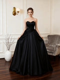 Elegant Prom Dress Black Floor Length A Line Sweetheart Ruched Bodice Ready To Ship For Prom Queens