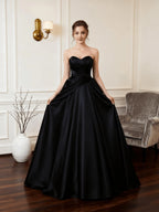 Elegant Prom Dress Black Floor Length A Line Sweetheart Ruched Bodice Ready To Ship For Prom Queens