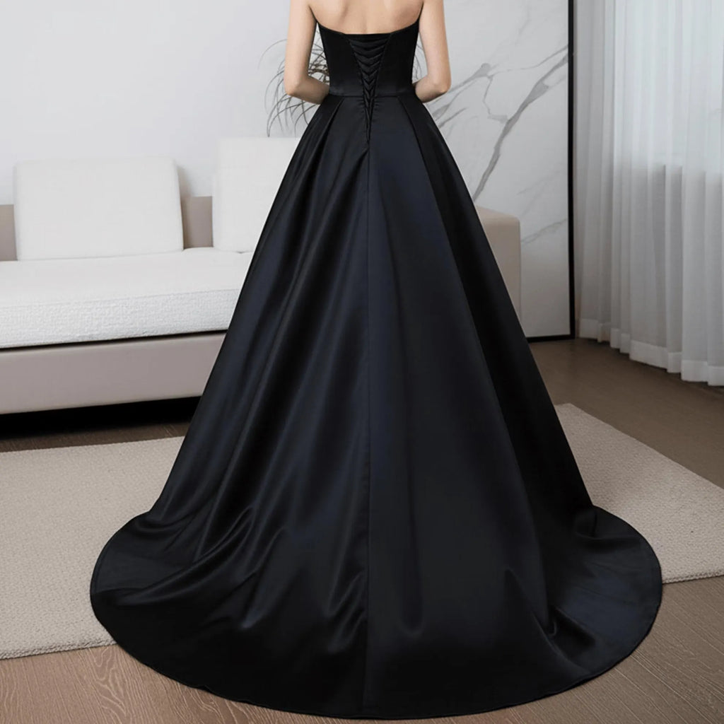 Elegant Prom Dress Black Floor Length A Line Sweetheart Ruched Bodice Ready To Ship For Prom Queens