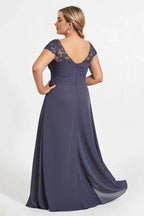 A Line U Neck Cap Sleeves Backless Floor-Length Plus Size Mother of the Bride Dress