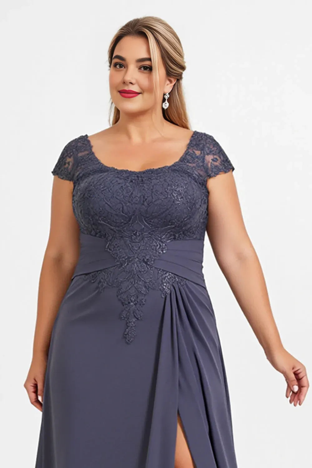 A Line U Neck Cap Sleeves Backless Floor-Length Plus Size Mother of the Bride Dress