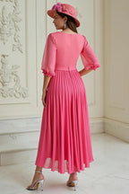 A Line V Neck Long Sleeve Zipper Up Ankle-Length Mother of the Bride Dress