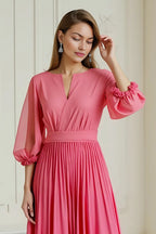 A Line V Neck Long Sleeve Zipper Up Ankle-Length Mother of the Bride Dress