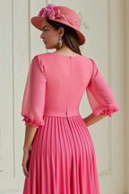 A Line V Neck Long Sleeve Zipper Up Ankle-Length Mother of the Bride Dress