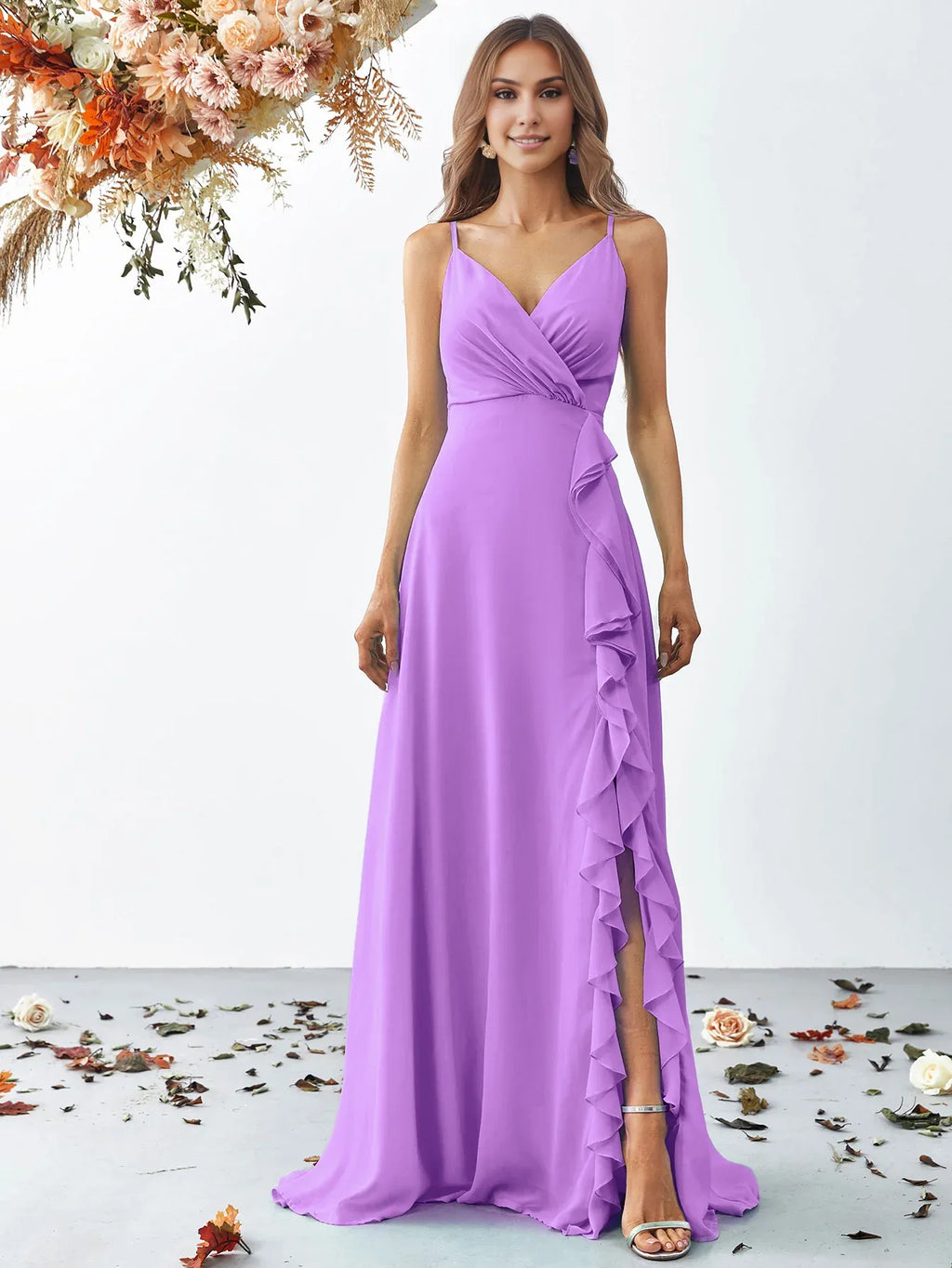 A Line V Neck Sleeveless Backless Sweep/Brush Train Prom Dress